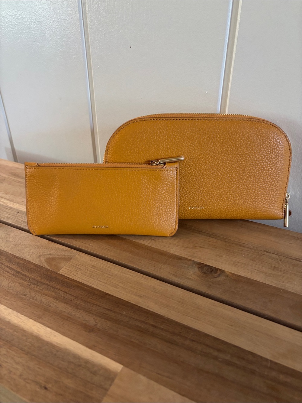 Cuyana Duo Wallet Yellow Zip Wallet with Removable Zipper Compartment